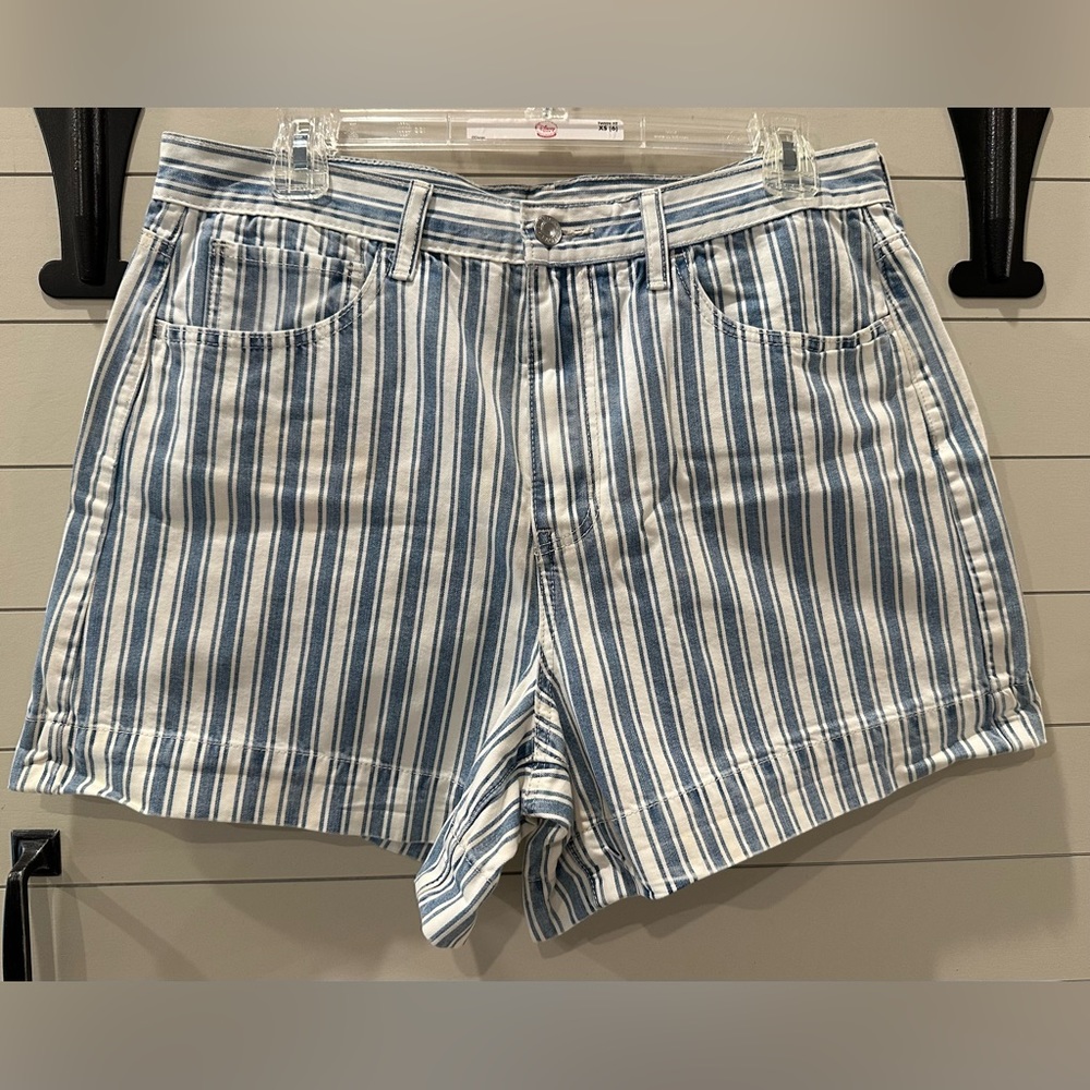 NWOT AMERICAN EAGLE Striped Blue and White Denim MOM Shorts Size 12